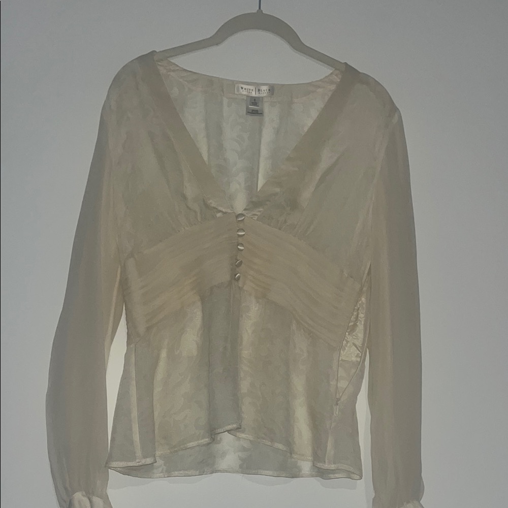 White House Black Market Cream Asymmetrical Ruched Blouse